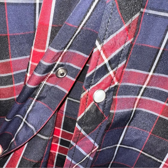 Western Pearl Snap Shirt Coevals Club Size M Red Blue Plaid Long Sleeve Shirt - Picture 5 of 7